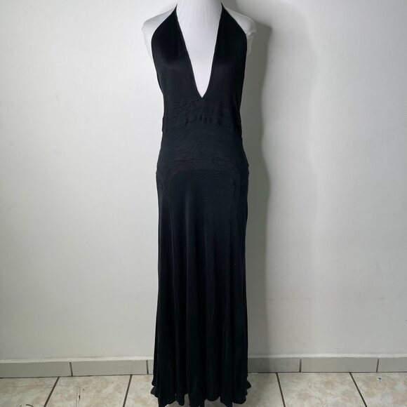 VERSUS Versace Women's Black V-Neck Halter Backless Sleeveless Y2K Maxi Dress 4 - Picture 1 of 13